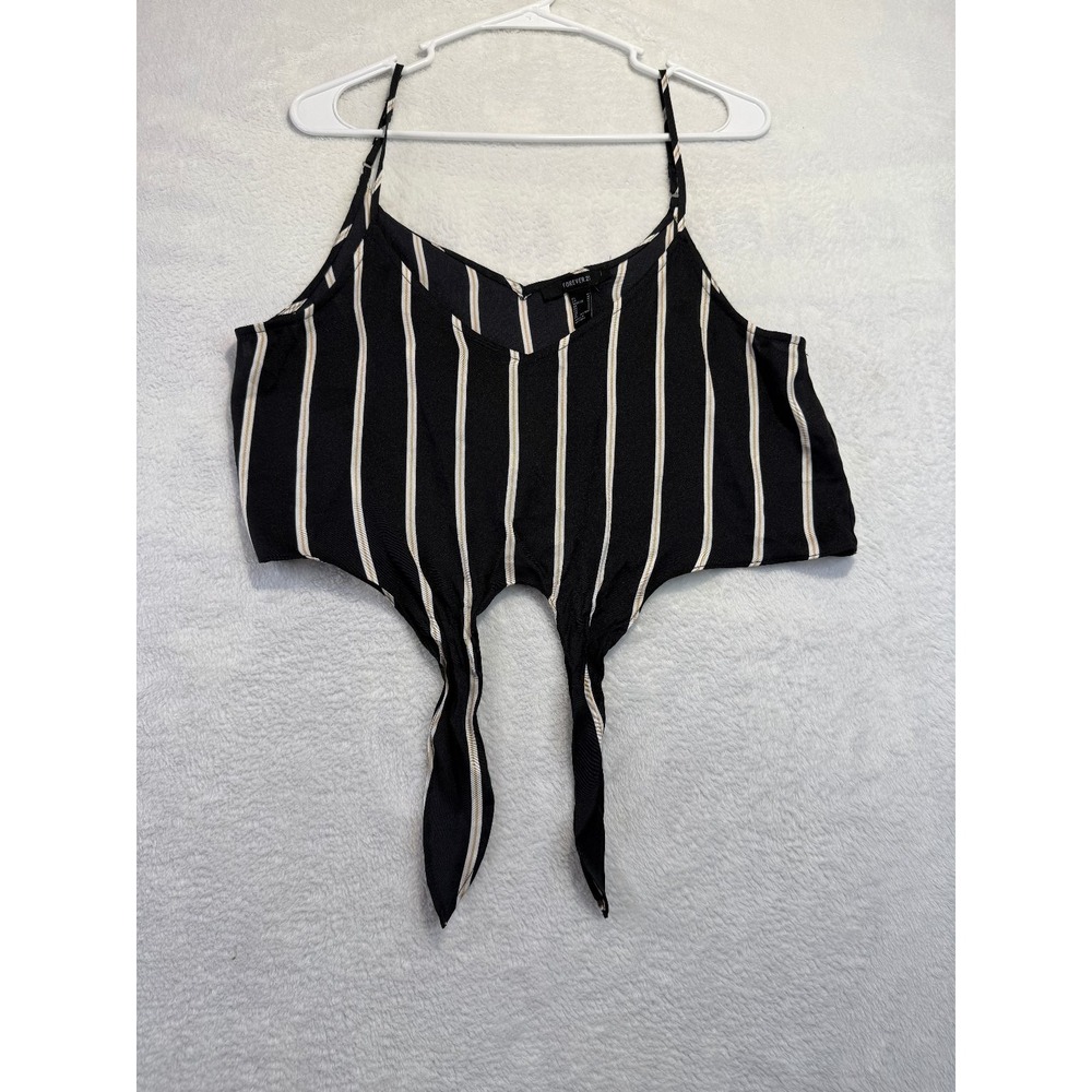 Forever 21 M Striped Crop Tank Y2K Streetwear Casual Minimalist Top Tie Front - Picture 2 of 4